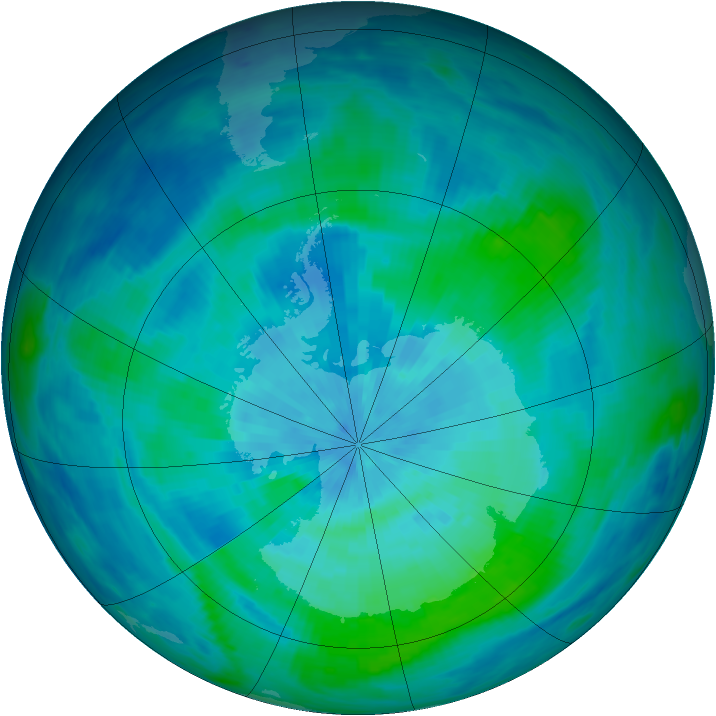 Antarctic ozone map for 12 March 1991